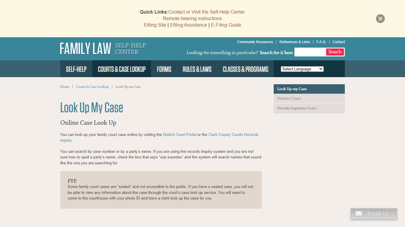 Family Law Self-Help Center - Look Up my Case